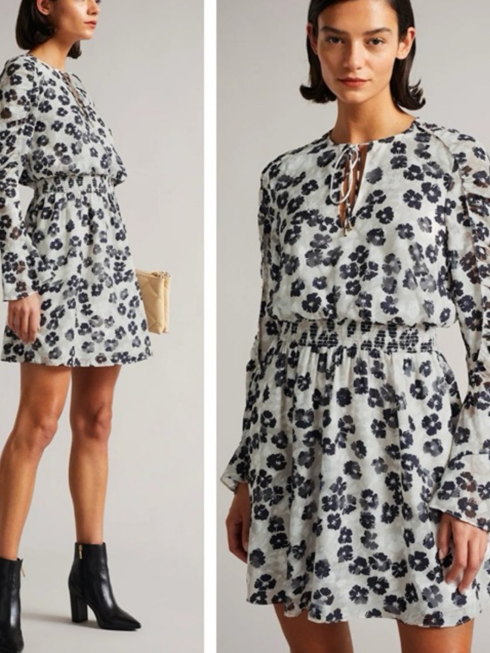 Ted Baker London White Mini Dress with Black Floral Motif